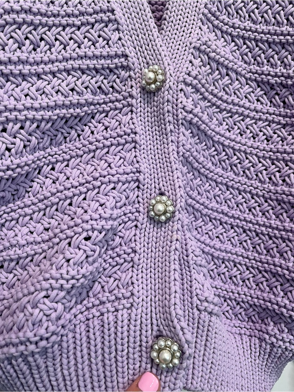Zara Lilac Openwork Crochet Button-Front Cardigan - Picture 3 of 4